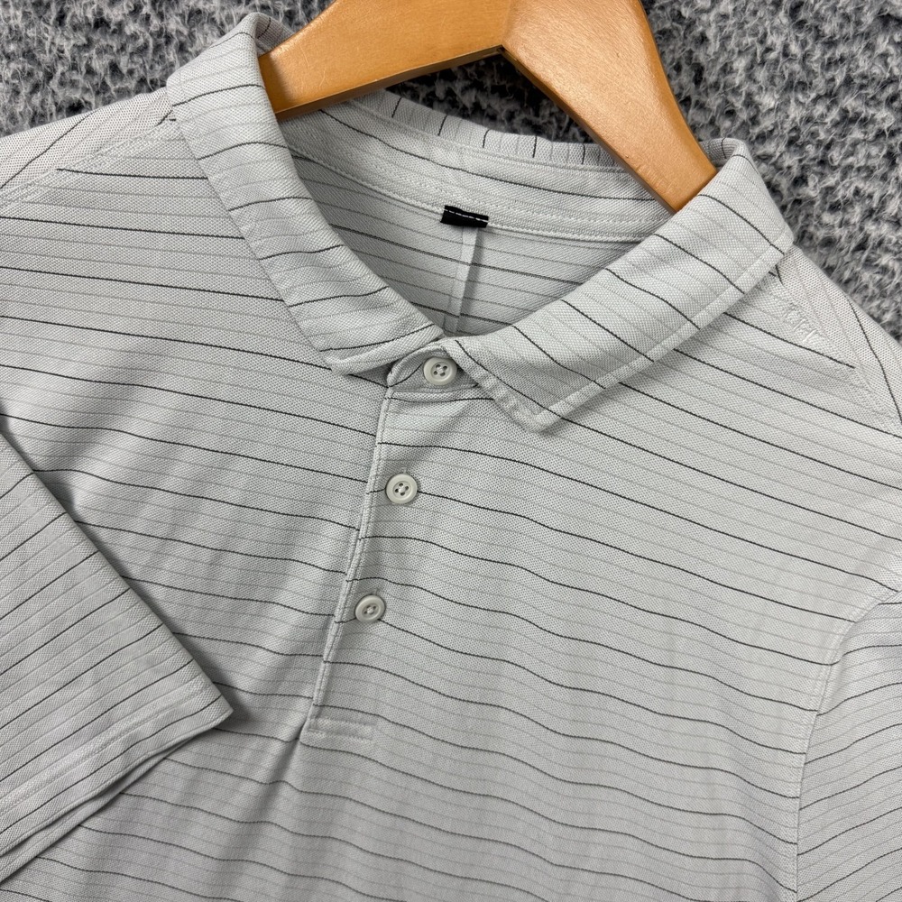 Lululemon Polo Shirt Mens Large Gray Stripe Golf Performance Stretch Lightweight